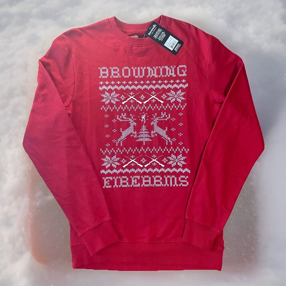 Browning Firearms Men’s Crewneck Pullover Christmas Red Sweatshirt NWT Sz M